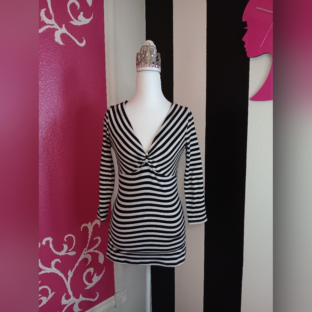 Guess Black and White Striped Blouse